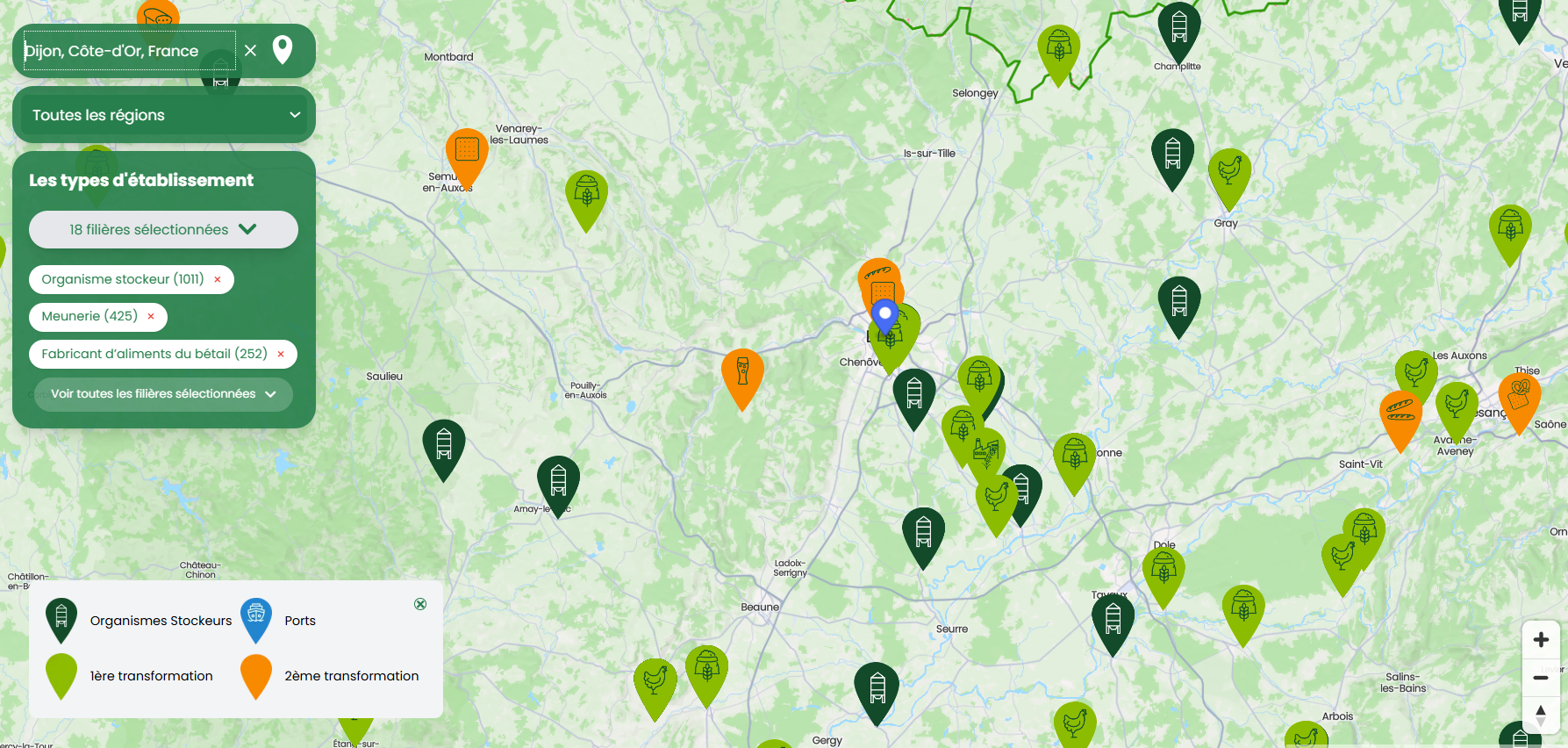 fonction géolocalisation carte filière céréalière
