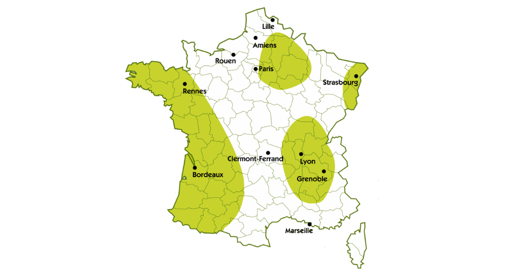 Carte de France des zones de production du maïs